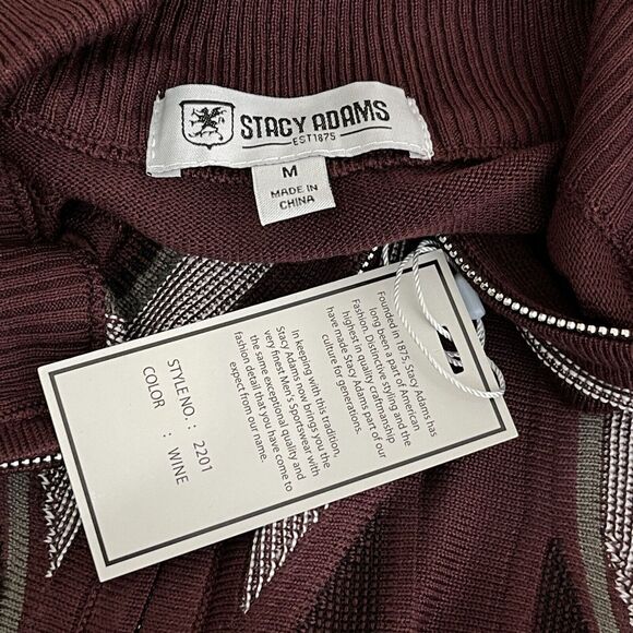 New Stacy Adams Zip Up Mock Neck Cardigan Sweater Men's Size Medium - Picture 3 of 10